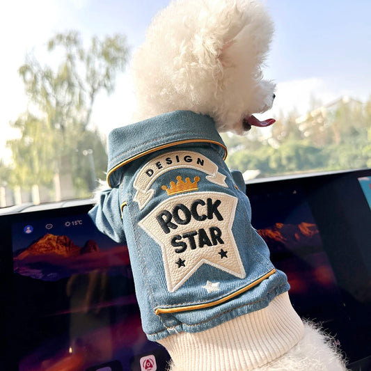 Chaqueta azul bordada para perros y gatos – estilo rockero