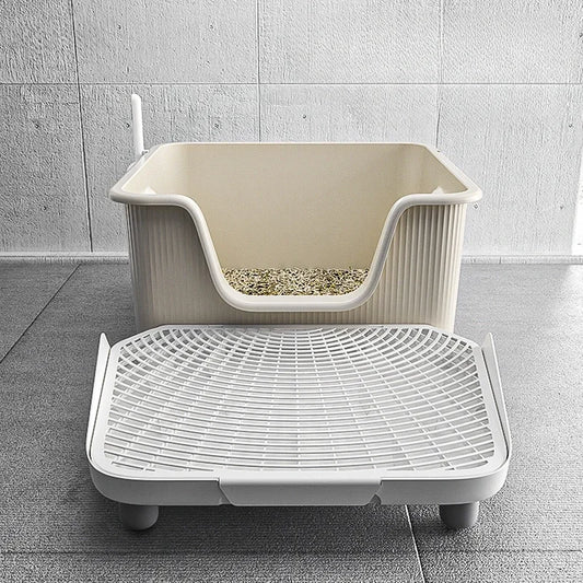 Arenero cuadrado grande para gatos – semi cerrado y anti salpicaduras