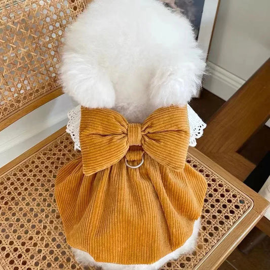 Vestido de calabaza en pana para mascotas – otoño/invierno